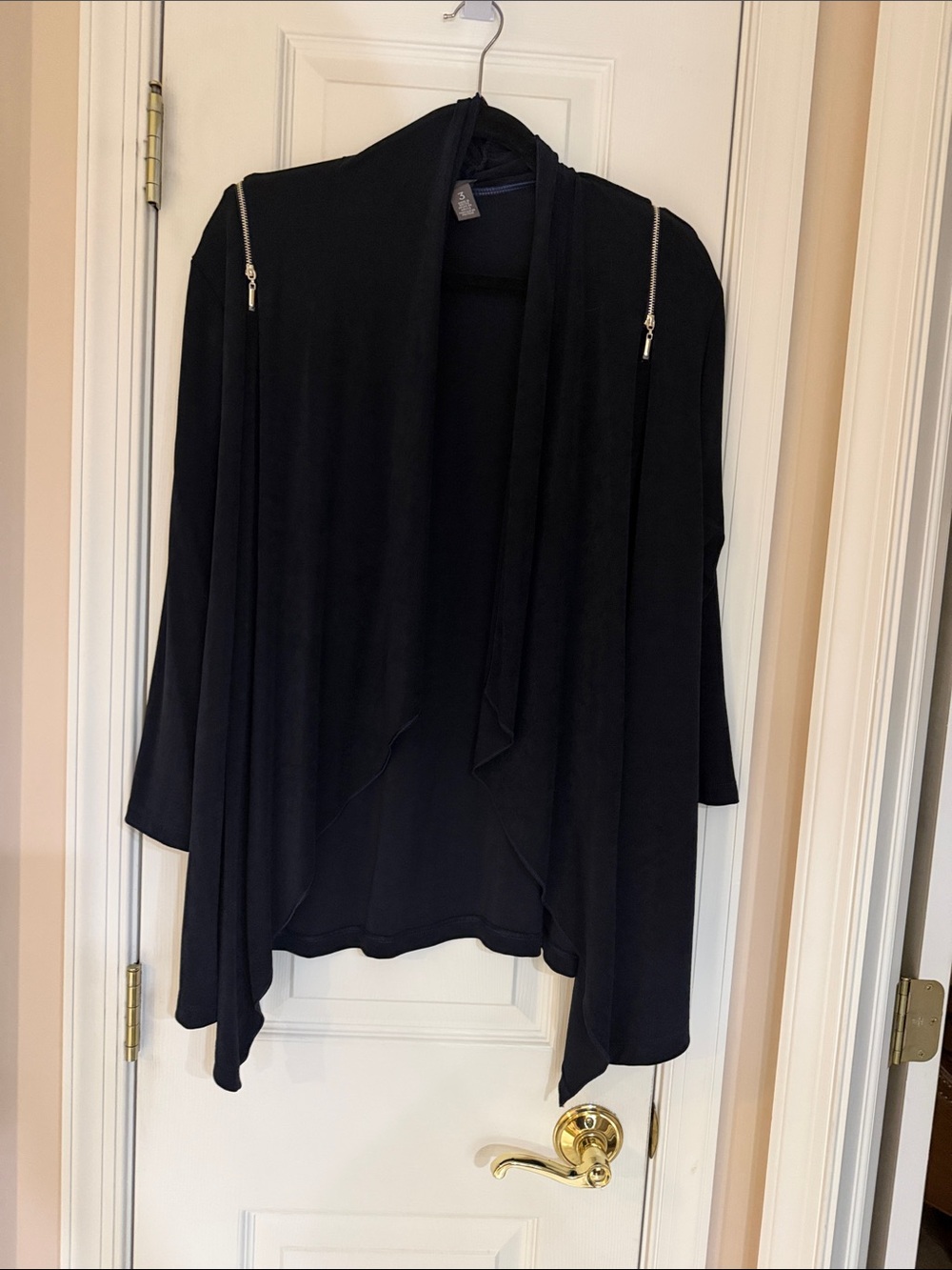 Chico’s Travelers Indigo Open-Front Cardigan with Zip Detail, Size 3